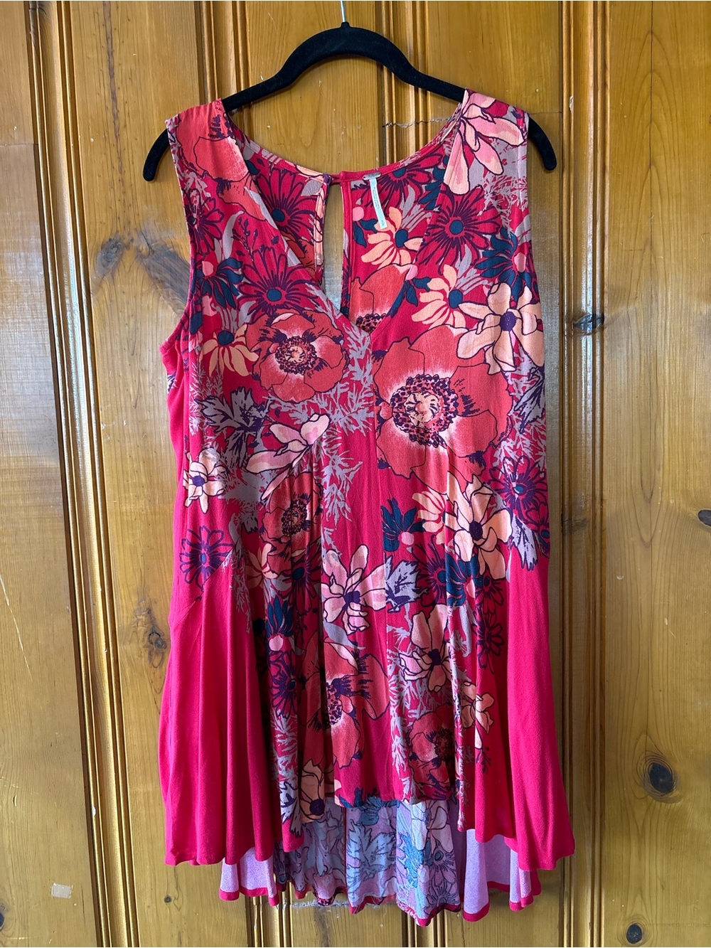 Free People Red Back Yard Party Printed Tunic size Small